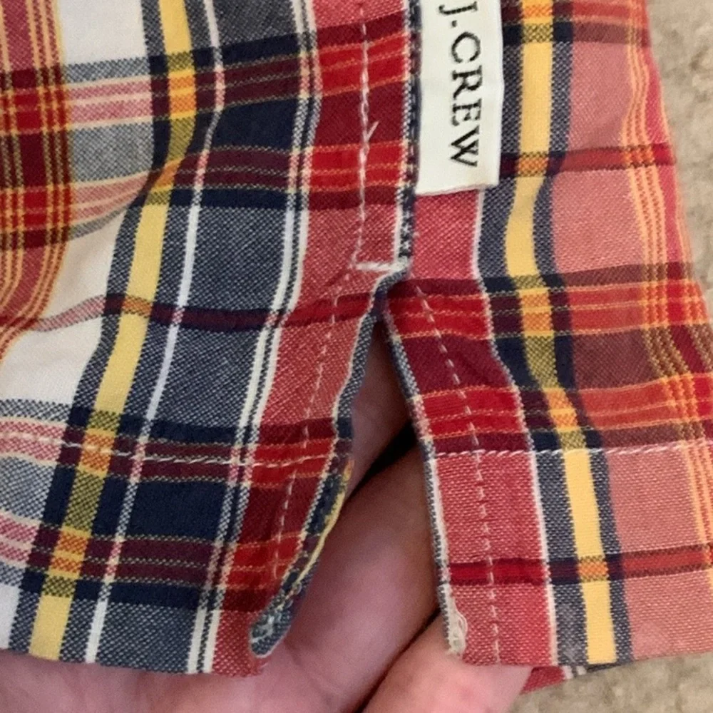 J.Crew Men’s Medium Madras Plaid Short Sleeved Button Down Shirt Red Blue Pocket